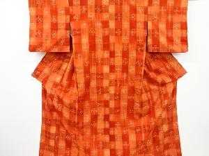 アンティーク　幾何学模様織り出し手織り紬着物